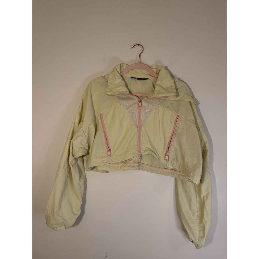 Zara Cropped Hooded Combo Windbreaker Rain Jacket Yellow Pink Size Medium